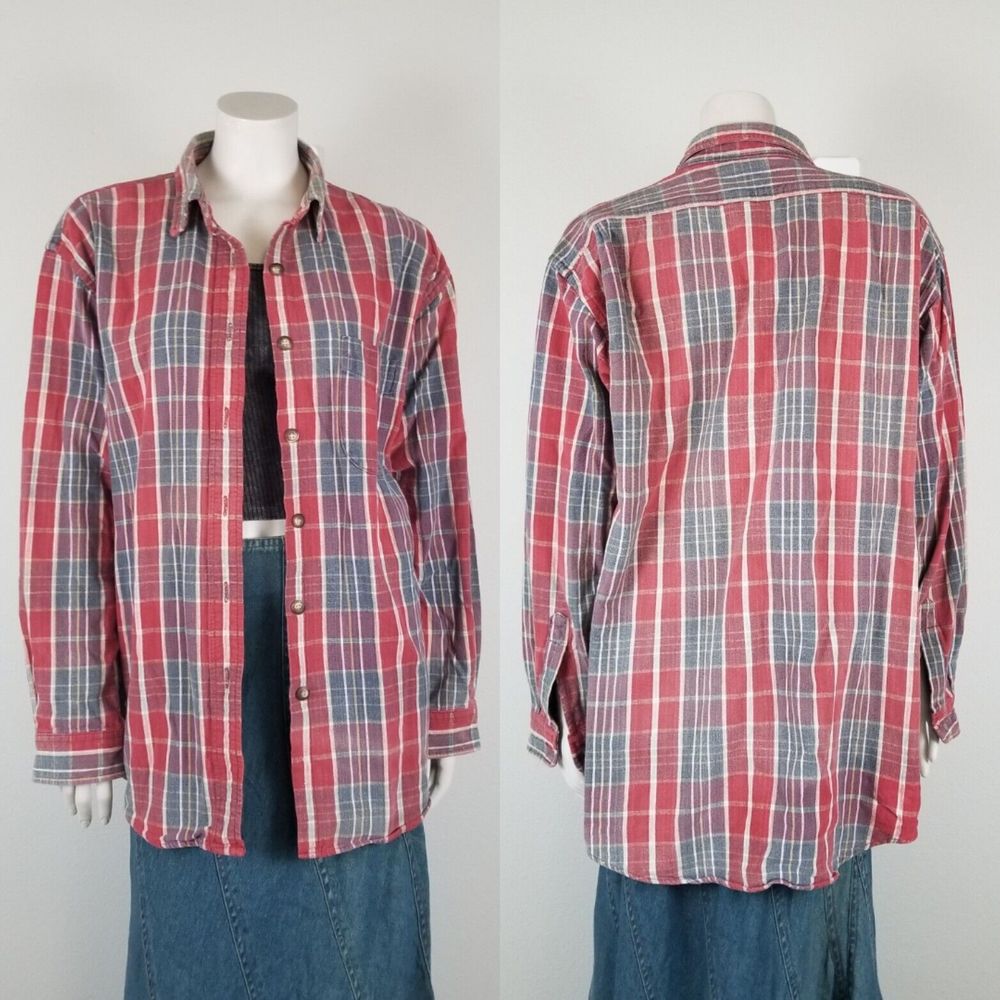Newton Trading Company Y2K VTG Red Plaid Thick Cotton Oversized Shirt Size Large